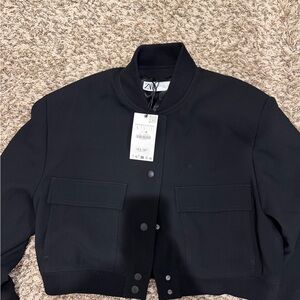 Zara black bomber cropped. New with tags.